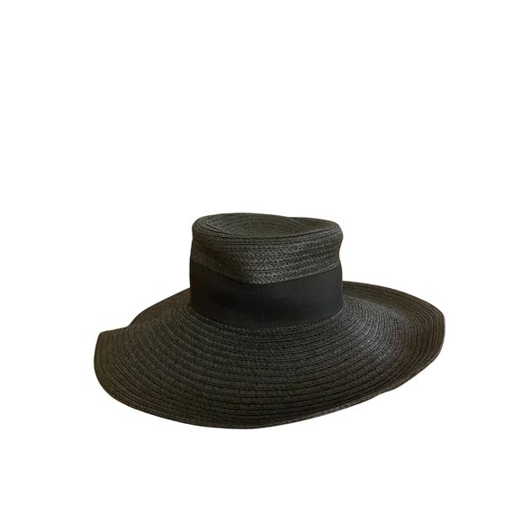 August Hat Company Black Wide Brim Straw Hat - Floral Embellishment - Picture 2 of 7